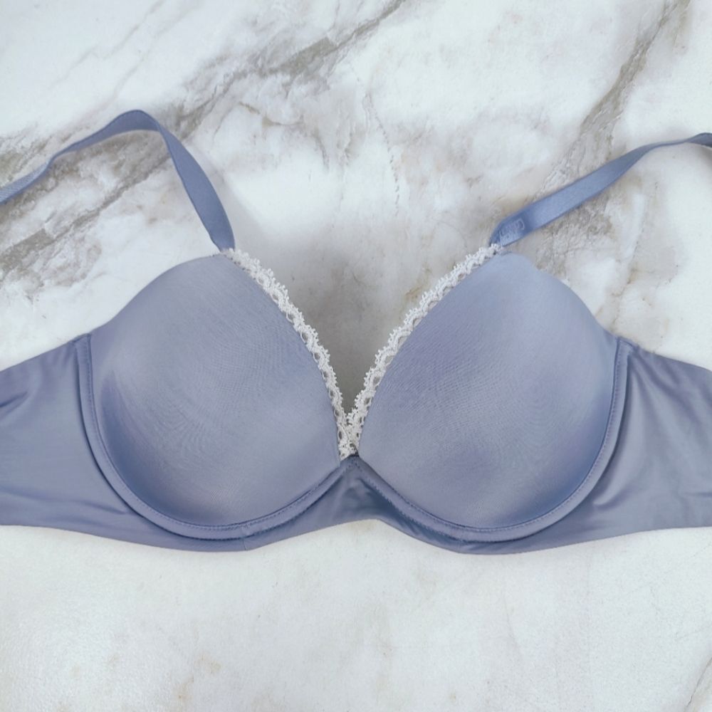 Calvin Klein Blue Satin Lace Seductive Comfort Customized Lift Push Up Bra, 34C